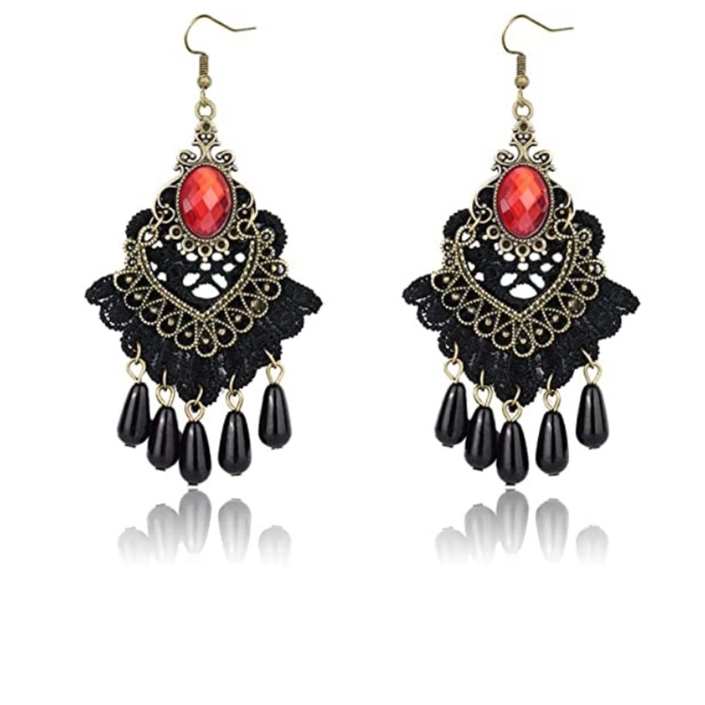Gothic Lace Beaded Dangle Earrings